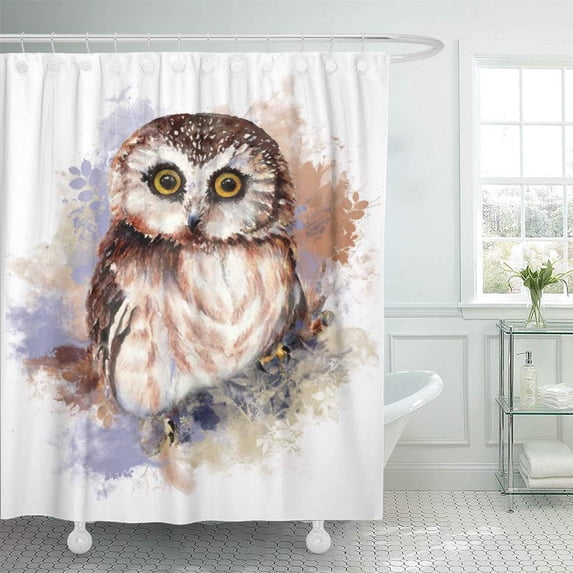 CYNLON Cute Watercolor Owl Bird Bathroom Decor Bath Shower Curtain 60x72 inch
