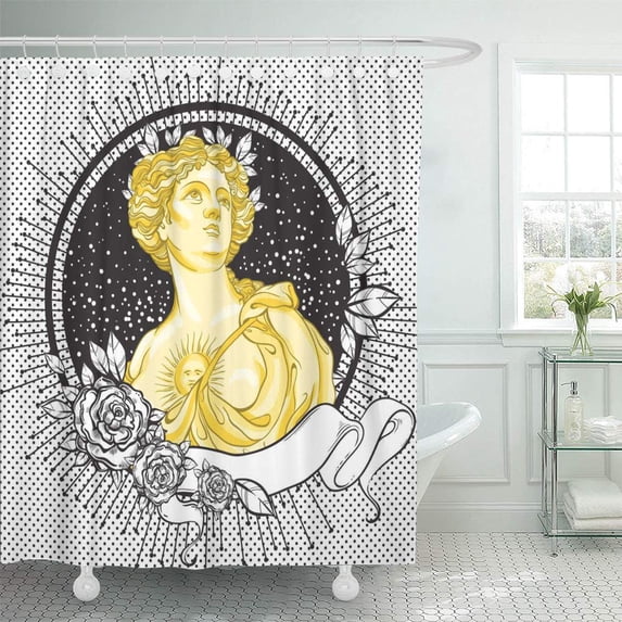 CYNLON Dark Romance Victorian Cameo Beautiful Greek Lady on Vintage Bathroom Decor Bath Shower Curtain 66x72 inch