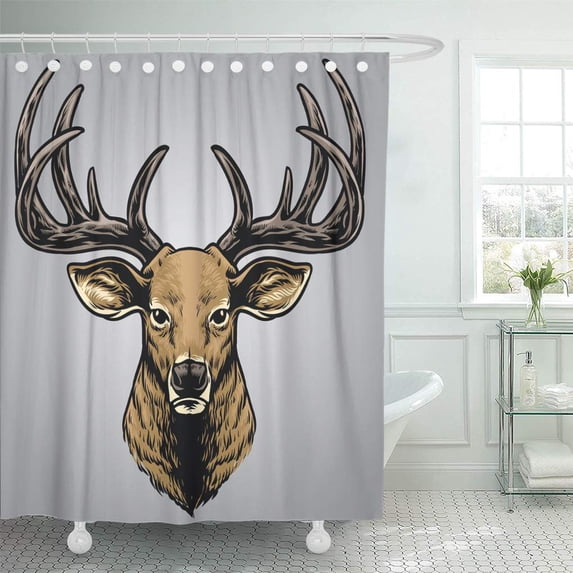 CYNLON Dear White Buck of Deer Head Black Antlers Hart Bathroom Decor Bath Shower Curtain 60x72 inch