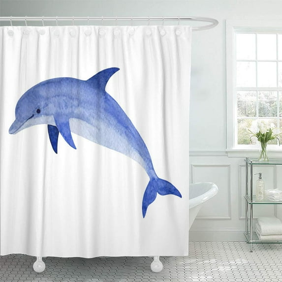 CYNLON Dolphin in Water Splash Watercolor Tattoo Flower Paint Bathroom Decor Bath Shower Curtain 60x72 inch