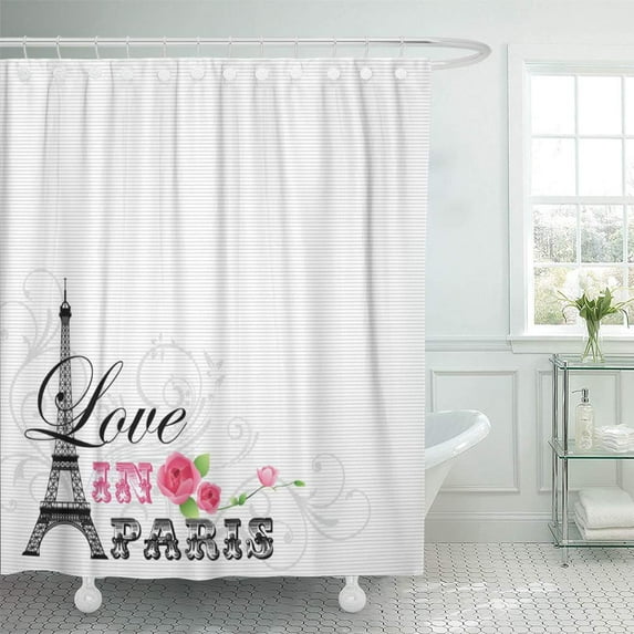 CYNLON Dorm Love in Paris Room Teen Roses Floral Bathroom Decor Bath Shower Curtain 60x72 inch
