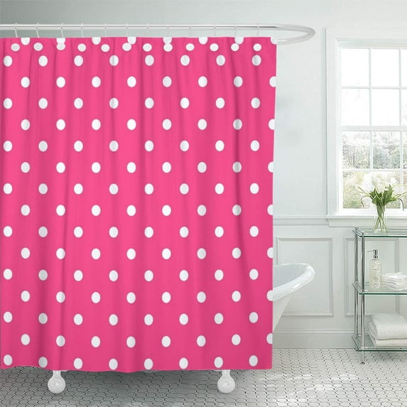 CYNLON Dots Hot Pink Polka White Spots Bright Bathroom Decor Bath Shower Curtain 60x72 inch