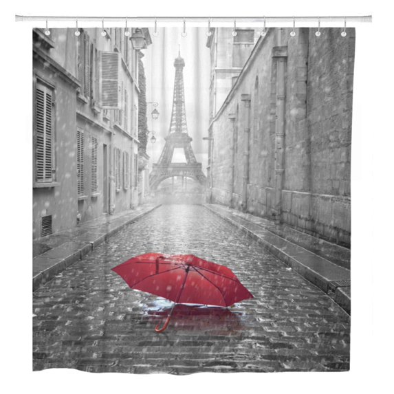 CYNLON Eiffel Tower View from The Street of Paris Black Bathroom Bathroom Decor Bath Shower Curtain 66x72 inch
