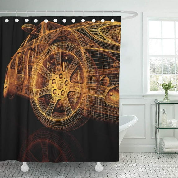 CYNLON Engine 3D Model Cars Technology Automobile Mesh Line Innovation Bathroom Decor Bath Shower Curtain 60x72 inch