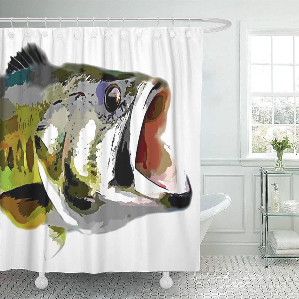 bass fish bathroom accessories CYNLON Fishing Bass Fish Sport Accessories Outdoors Scenery Digital  Bathroom Decor Bath Shower Curtain 66x72 inch