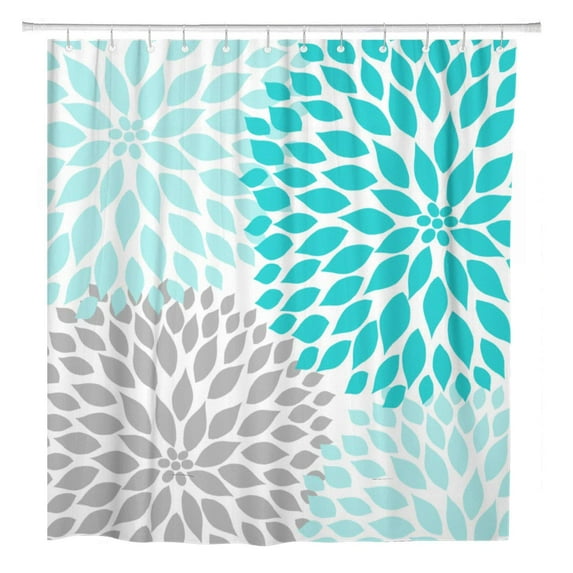 CYNLON Floral Dahlia Pinnata Flower Turquoise Blue and Gray House Bathroom Bathroom Decor Bath Shower Curtain 60x72 inch