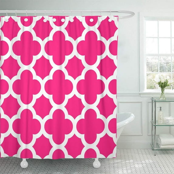 CYNLON Garden Hot Pink Quatrefoil Pattern Patio Bright Moroccan Geometric Bathroom Decor Bath Shower Curtain 60x72 inch