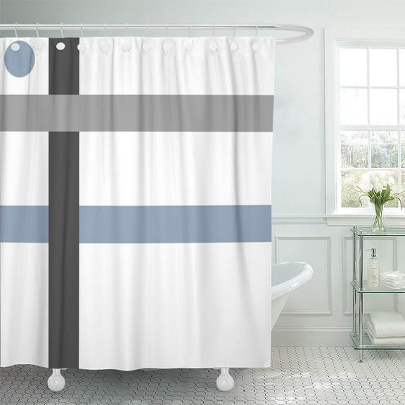 CYNLON Geometric Black Gray Blue White Bathroom Decor Bath Shower Curtain 66x72 inch