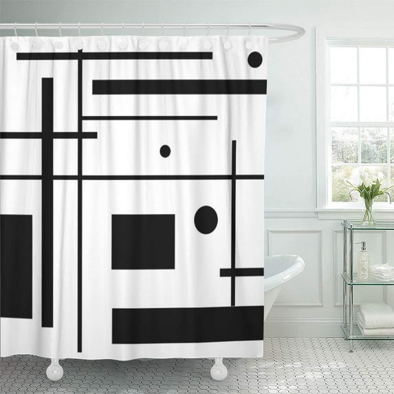 CYNLON Geometric Black and White Abstract Shapes Bold Modern Contemporary Bathroom Decor Bath Shower Curtain 66x72 inch