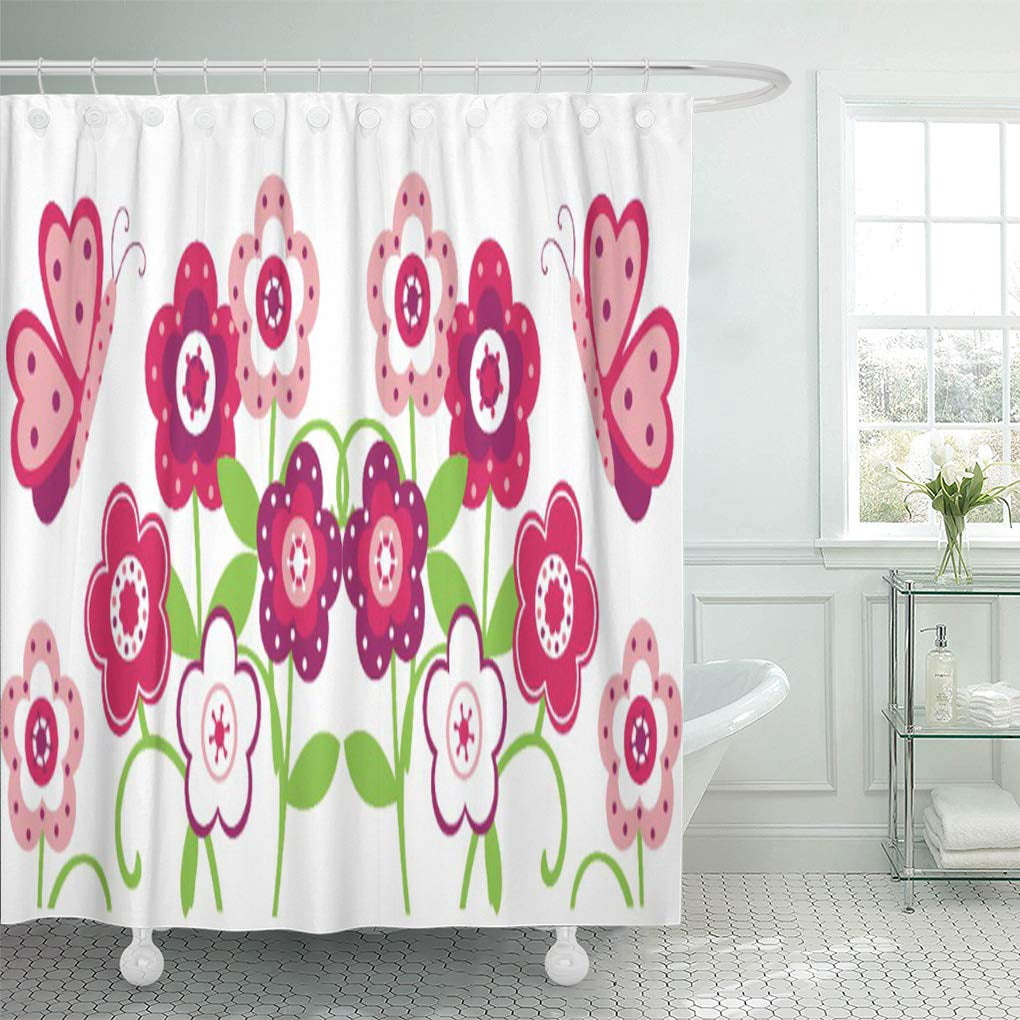 CYNLON Girls Butterfly Garden Pink Green Floral Raspberry Baby Bathroom ...