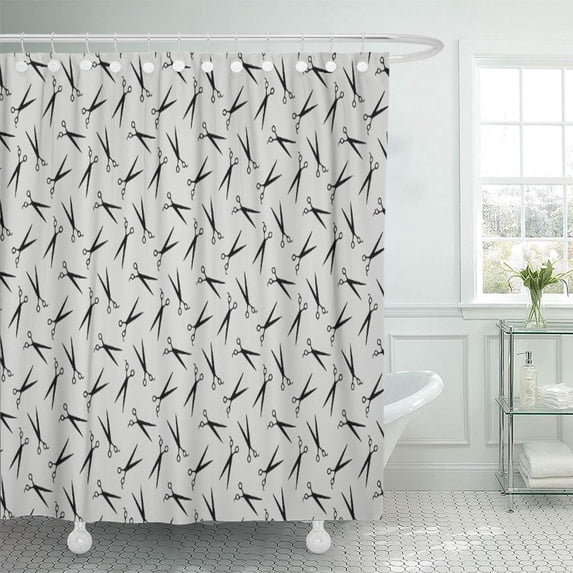 CYNLON Gray Beauty Hair Stylist Barber Scissor Pattern Salon Haircut Bathroom Decor Bath Shower Curtain 66x72 inch
