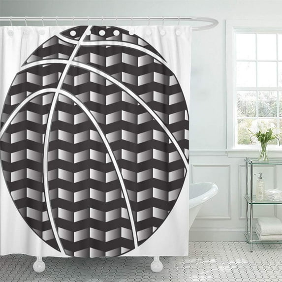 CYNLON Gray Chevron Black and White Gradient Basketball Monochromatic Grayscale Bathroom Decor Bath Shower Curtain 66x72 inch