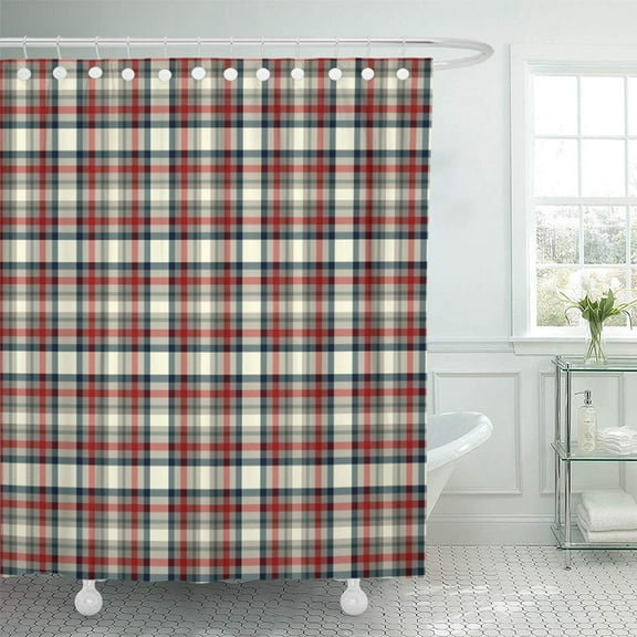CYNLON Green Cream Red Blue and Gray Plaid Tartan Bathroom Decor Bath Shower Curtain 66x72 inch
