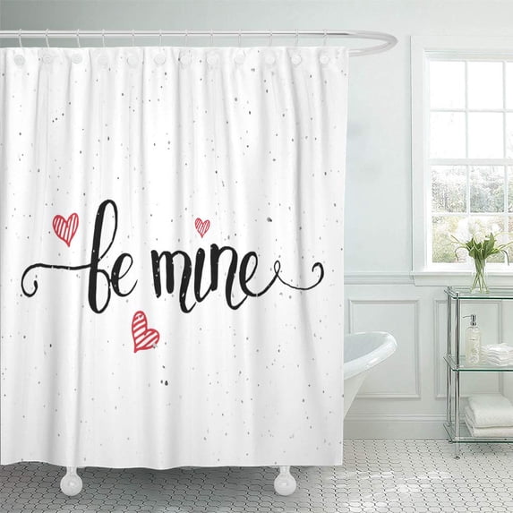 CYNLON Hand Sketched Be Mine Text As Happy Valentines Day Bathroom Decor Bath Shower Curtain 60x72 inch