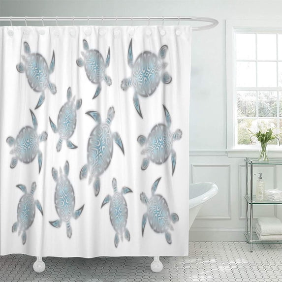 CYNLON Hawaii Silver Sea Turtles Turquoise Aqua Tribal Nautical Bathroom Decor Bath Shower Curtain 60x72 inch