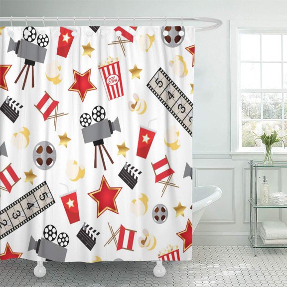 CYNLON Hollywood Retro Movies Theatre Theater Popcorn Bathroom Decor Bath Shower Curtain 66x72 inch