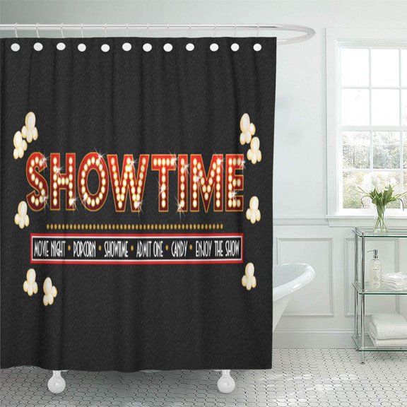 CYNLON Home Movie Theater Showtime Red and Cinema Ticket Show Bathroom Decor Bath Shower Curtain 66x72 inch