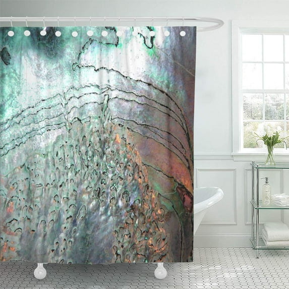 CYNLON Inspired Shell Abalone Mint Nature Natural Wood Planks Trees Bathroom Decor Bath Shower Curtain 66x72 inch