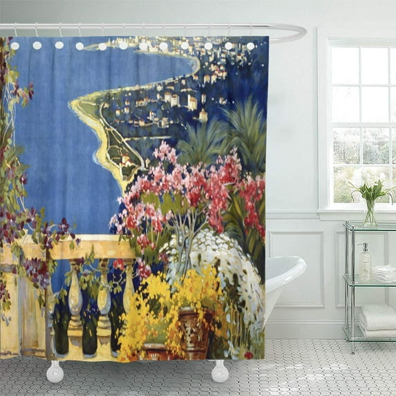 CYNLON Italian Vintage Sanremo Travel Cities Retro Italia Bathroom Decor Bath Shower Curtain 66x72 inch