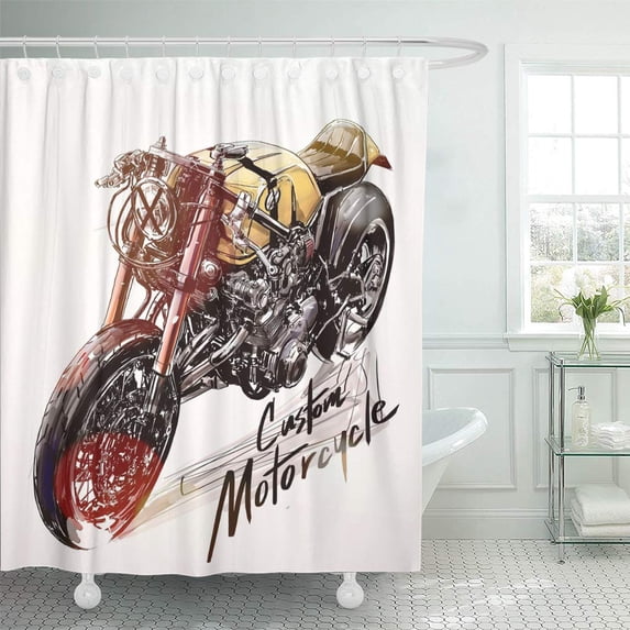 CYNLON Label Custom Motorcycle Motorbike Vintage Badge Big Bike Biker Cafe Bathroom Decor Bath Shower Curtain 60x72 inch