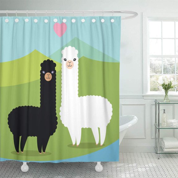 CYNLON Lama Two Cute Alpacas in Love Llama Vector Peruvian Chile Bathroom Decor Bath Shower Curtain 60x72 inch