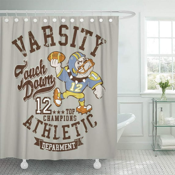 CYNLON Mascot Bulldog Football Team for Children Wear in Custom Bathroom Decor Bath Shower Curtain 66x72 inch