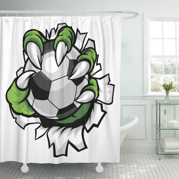CYNLON Monster Claw Holding Soccer Football Ball and Breaking Bathroom Decor Bath Shower Curtain 60x72 inch