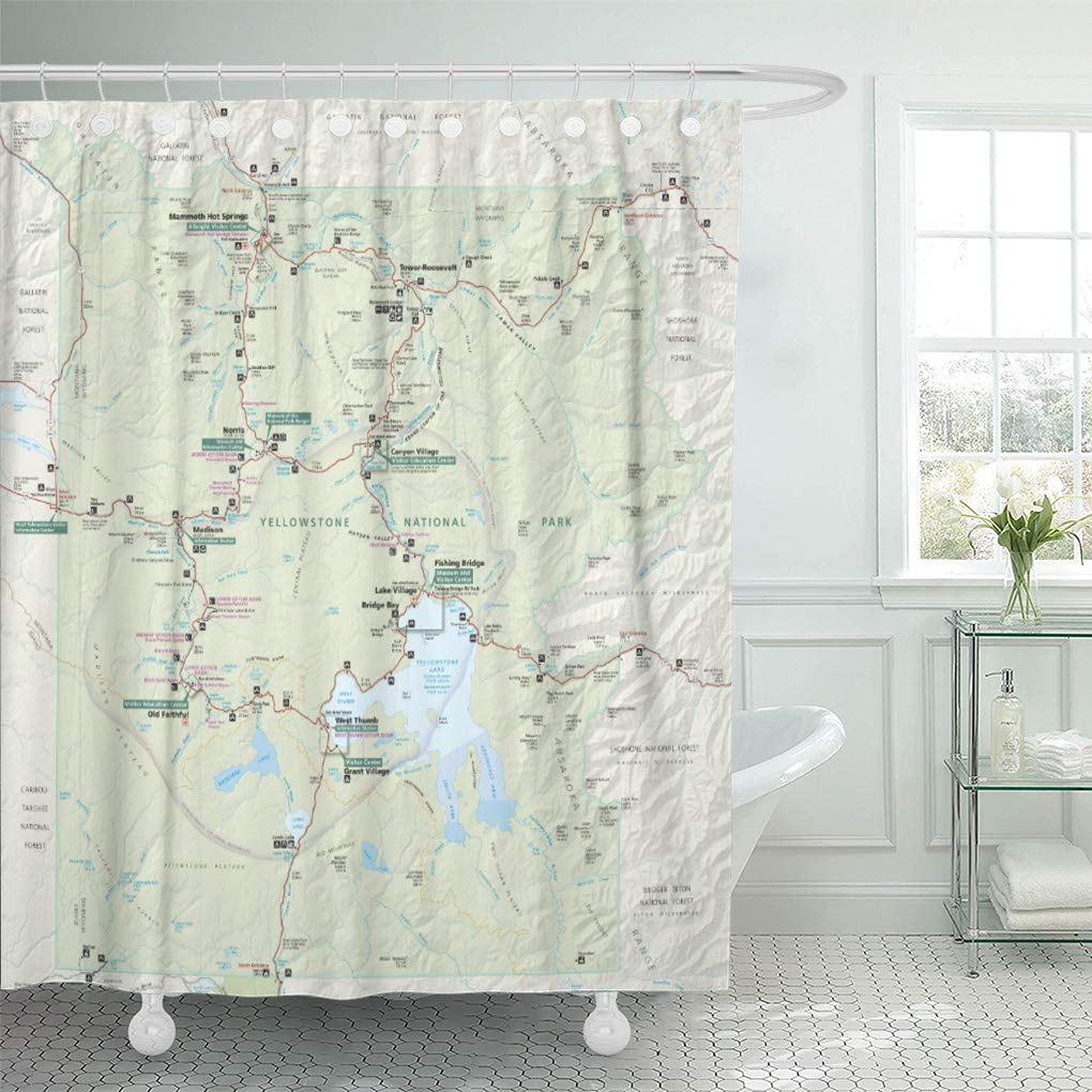 CYNLON National Yellowstone Map Park Wyoming Bathroom Decor Bath Shower