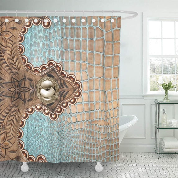 CYNLON Old Alligator Faux Western Accent Peach West Southwest Designs Bathroom Decor Bath Shower Curtain 66x72 inch
