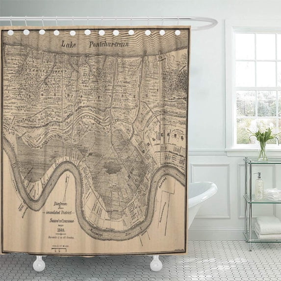 CYNLON Old New Orleans Vintage 1849 Louisiana Bathroom Decor Bath Shower Curtain 66x72 inch