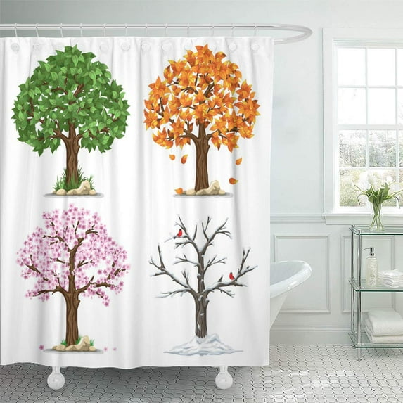 CYNLON Orange Fall Tree in Four Seasons Spring Summer Autumn Bathroom Decor Bath Shower Curtain 60x72 inch
