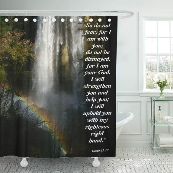 CYNLON Oregon Waterfall Rainbow Isaiah Woods Forest Bathroom Decor Bath Shower Curtain 60x72 inch