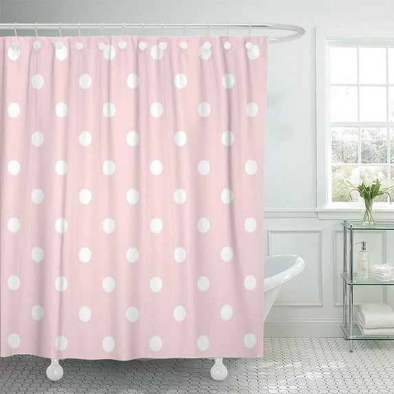 CYNLON Pattern Polka Dots White on Pale Pink Dotted Bathroom Decor Bath Shower Curtain 60x72 inch