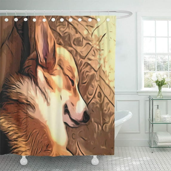 CYNLON Pembroke Sleeping Welsh Corgi Dog Tri Color Bathroom Decor Bath Shower Curtain 66x72 inch