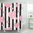 thumbnail image 1 of CYNLON Pink Abstract Romantic Rose Hearts on Black Stripes White Bathroom Decor Bath Shower Curtain 60x72 inch, 1 of 1