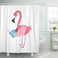 thumbnail image 1 of CYNLON Pink Flamingo Smiling Bookworm Zoo Character Wearing Glasses and Reading Book Bathroom Decor Bath Shower Curtain 60x72 inch, 1 of 1