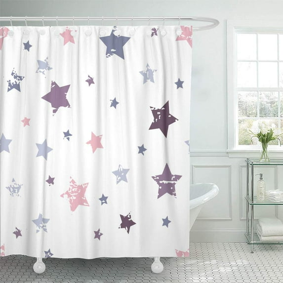 CYNLON Pink Pattern Cute Baby Colorful Stars Girl Kid Boy Bathroom Decor Bath Shower Curtain 60x72 inch