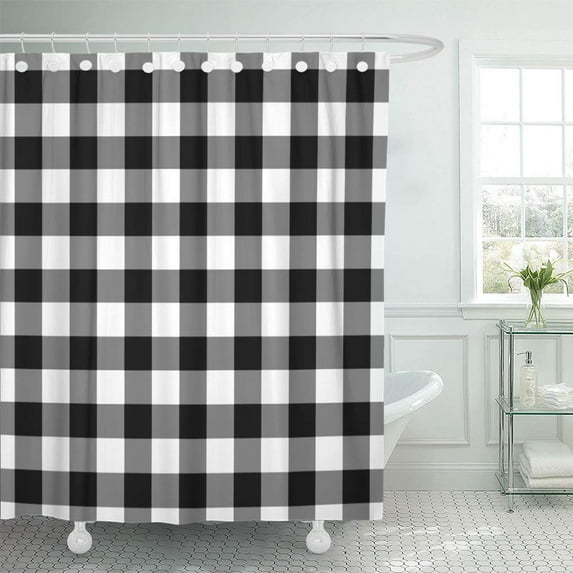CYNLON Plaid Black and White Gingham Classic Buffalo Checked Bathroom Decor Bath Shower Curtain 60x72 inch
