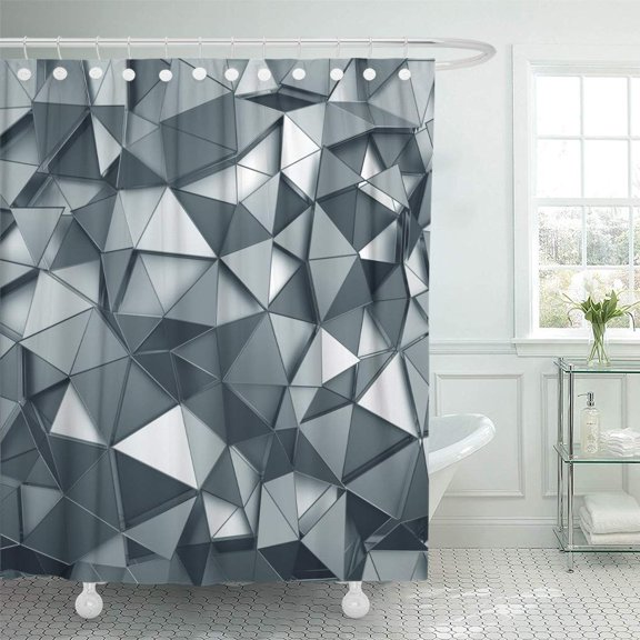 CYNLON Polygon Abstract 3D Rendering of Metal Futuristic Polygonal Shape Bathroom Decor Bath Shower Curtain 60x72 inch