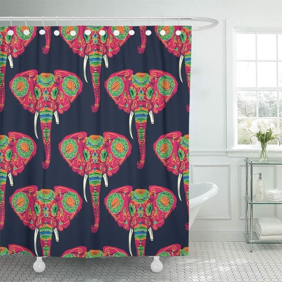 CYNLON Pop Colorful Sugar Skull Elephant Floral Celebration Circus Bathroom Decor Bath Shower Curtain 66x72 inch