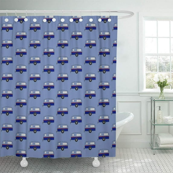 CYNLON RVing Rv and Camping Blue Vintage Trailer Cute Bathroom Decor Bath Shower Curtain 60x72 inch