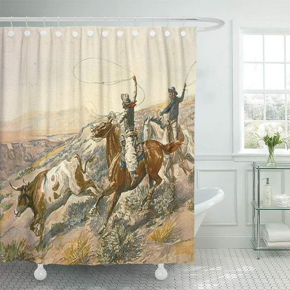 CYNLON Ranch Tee Cattle Drive Cowboy Prairie Roundup Rodeo West Bathroom Decor Bath Shower Curtain 60x72 inch