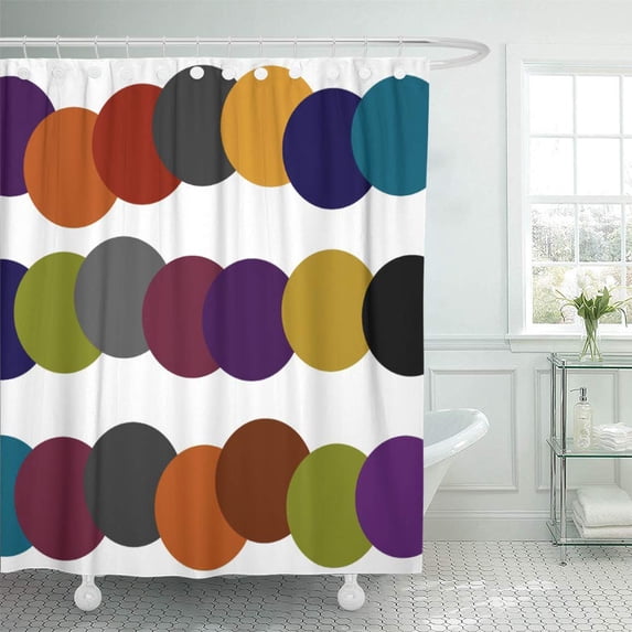 CYNLON Red Chartreuse Multicolor Retro Bubble Green Mid Century Bathroom Decor Bath Shower Curtain 66x72 inch