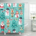 thumbnail image 1 of CYNLON Red Pattern Deer Santa Clause Tree Snowman and Penguin Bathroom Decor Bath Shower Curtain 66x72 inch, 1 of 1