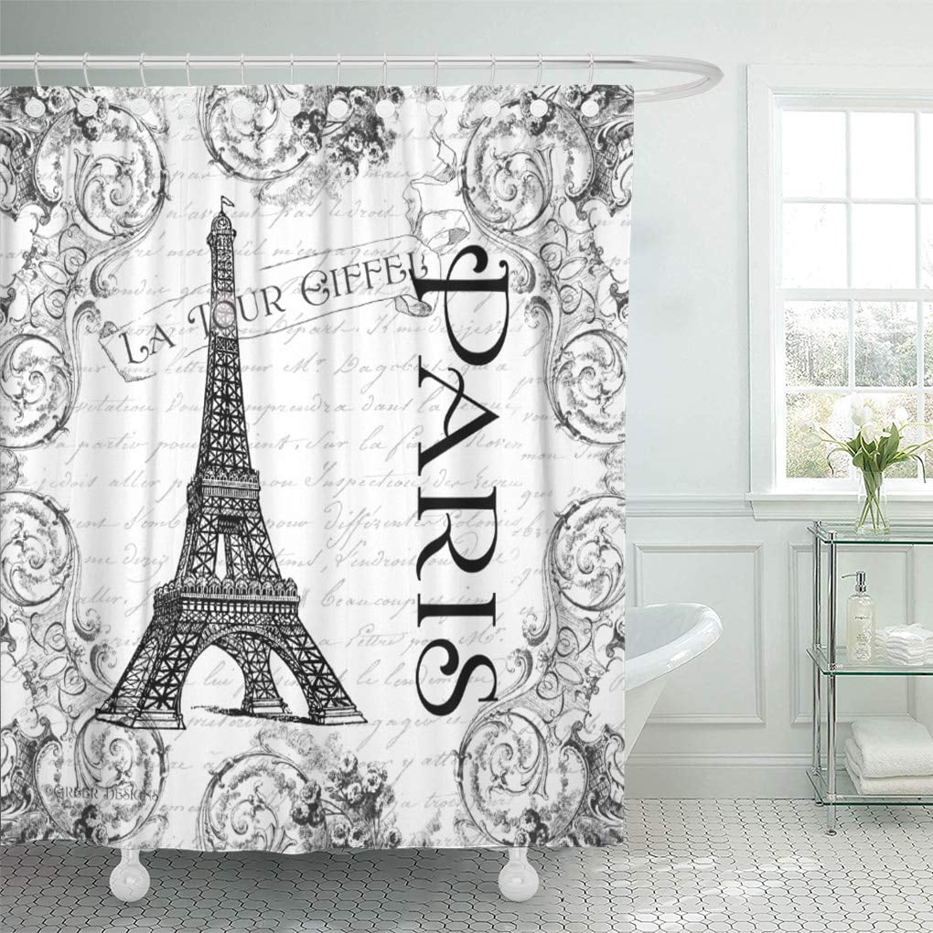 CYNLON Script Eiffel Tower French Scrolls Writing Ornate Black White