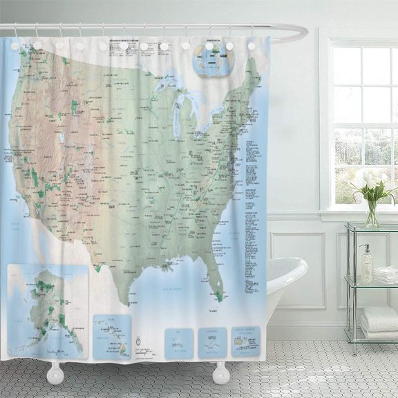 CYNLON Service U National Parks Map Relief United States Bathroom Decor Bath Shower Curtain 60x72 inch