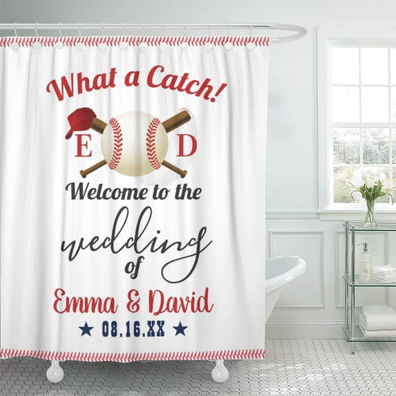 CYNLON Sign Baseball Sports Wedding Welcome Reception Softball Ball Homerun Bathroom Decor Bath Shower Curtain 66x72 inch