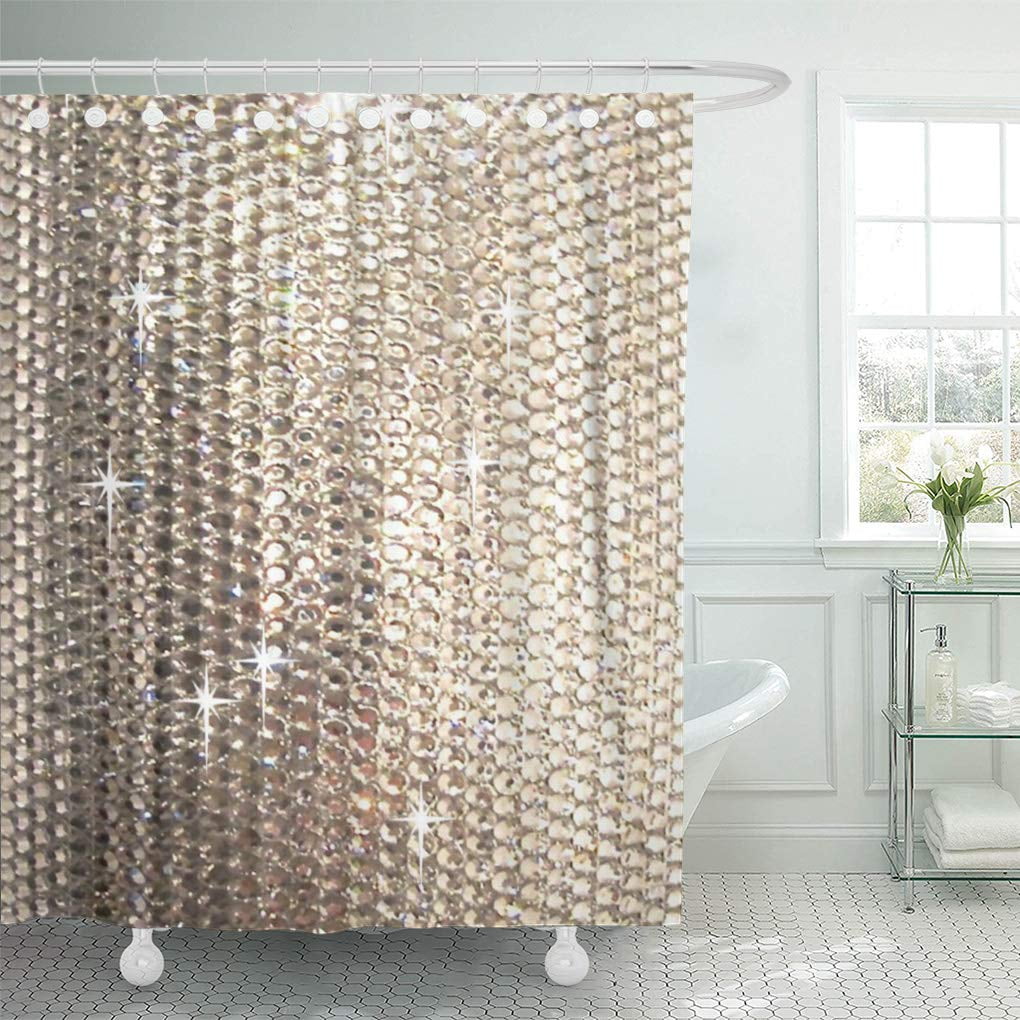 Gorgeous Luxury Shower Curtain Gold Tan Brocade Diamond Print 
