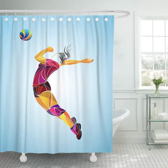 CYNLON Sport Black Woman Athlete Played Volleyball Girl White Abstract Bathroom Decor Bath Shower Curtain 60x72 inch