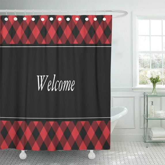 CYNLON Tartan Bold Buffalo Check Plaid Red Pattern Masculine Hunter Bathroom Decor Bath Shower Curtain 66x72 inch